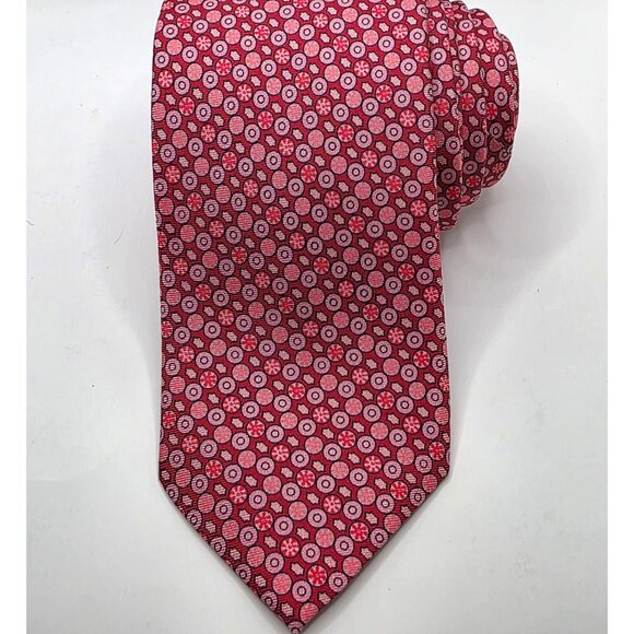 Marc Allen Pink Red Geometric Pattern Men's Italy Luxury 100% Silk Tie Necktie - Picture 1 of 7
